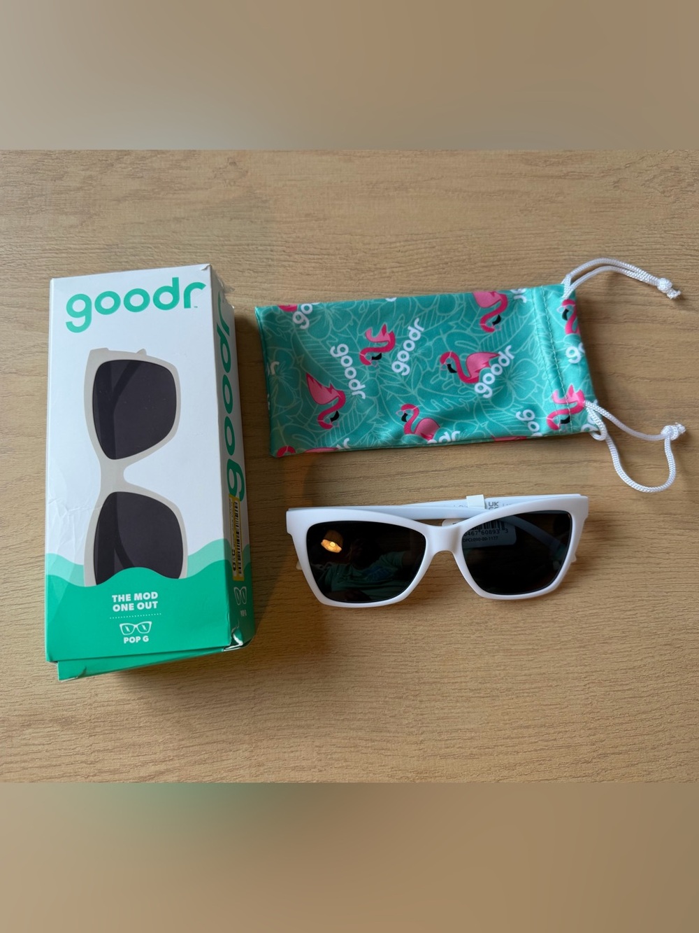 Goodr “The Mod One Out” Pop G White Frame Sunglasses with Black Lenses